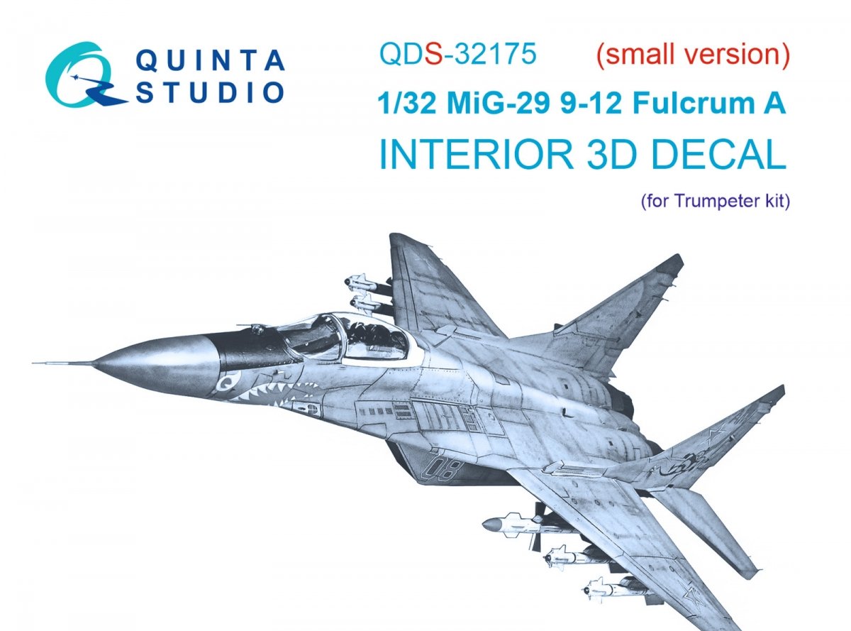 Quinta Studio QDS-32175 MiG-29 9-12 Fulcrum A 3D-Printed &amp;amp; coloured Interior on decal paper (Trumpeter) (Small version) 1/32