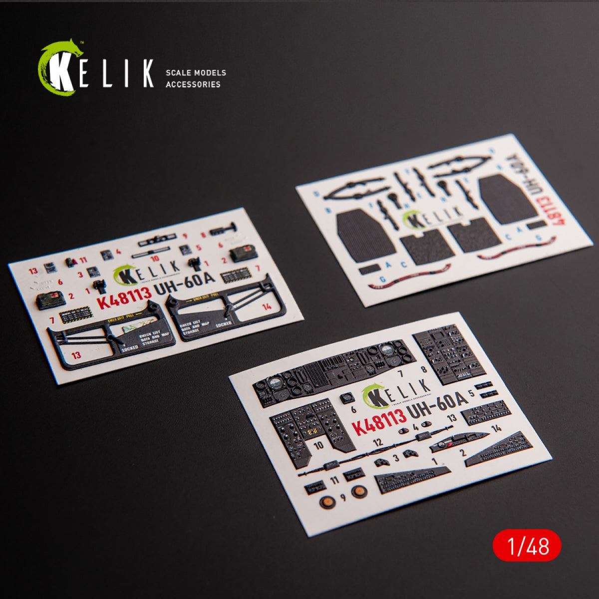KELIK K48113 UH-60A Black Hawk - Type 1 interior 3D decals for ICM kit 1/48