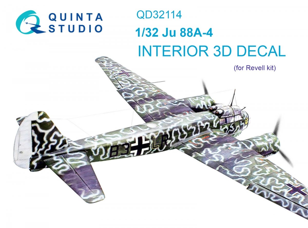 Quinta Studio QD32114 Ju 88A-4 3D-Printed &amp;amp; coloured Interior on decal paper ( Revell ) 1/32