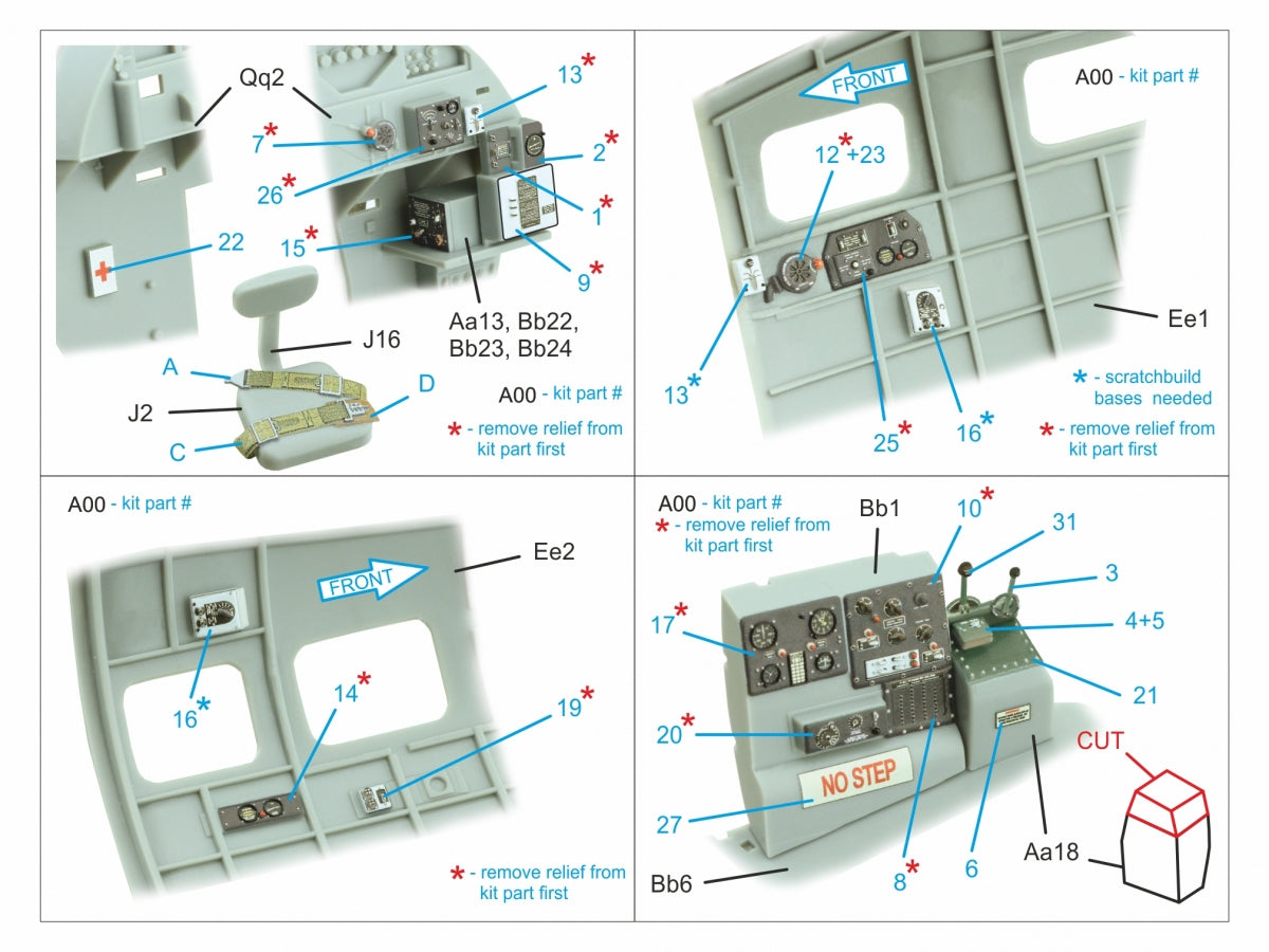 Quinta Studio QD32236 Boeing B-17E/F Navigator, bombardier, waist and tail gunners compartments. 3D-Printed coloured Interior (HK models) 1/32 – Bild 11