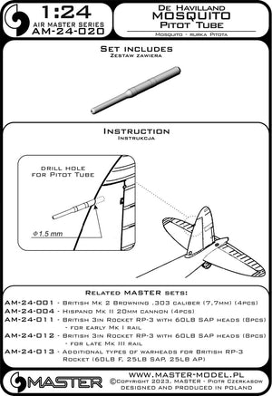Master AM-24-020 De Havilland Mosquito - Rurka Pitota 1/24 – zdjęcie 3