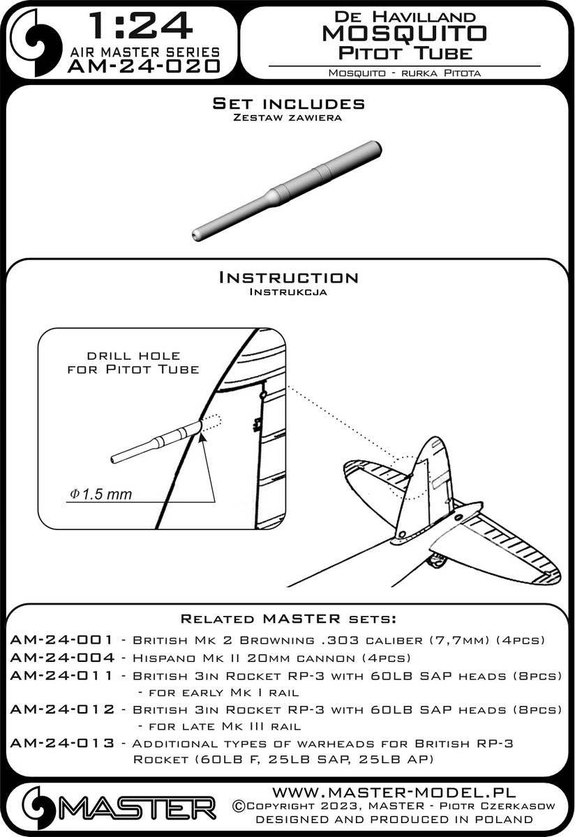 Master AM-24-020 De Havilland Mosquito - Rurka Pitota 1/24 – zdjęcie 3