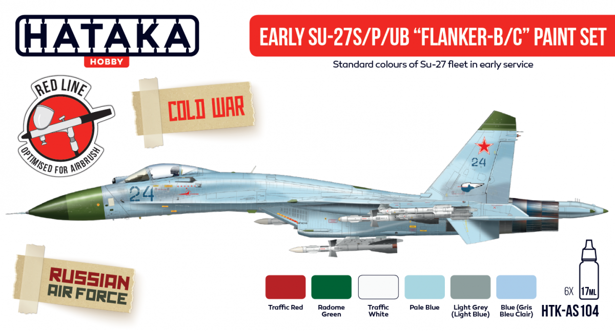 Kit de peinture Hataka Hobby HTK-AS104 Early Su-27S/P/UB « Flanker-B/C » (6 x 17 ml)