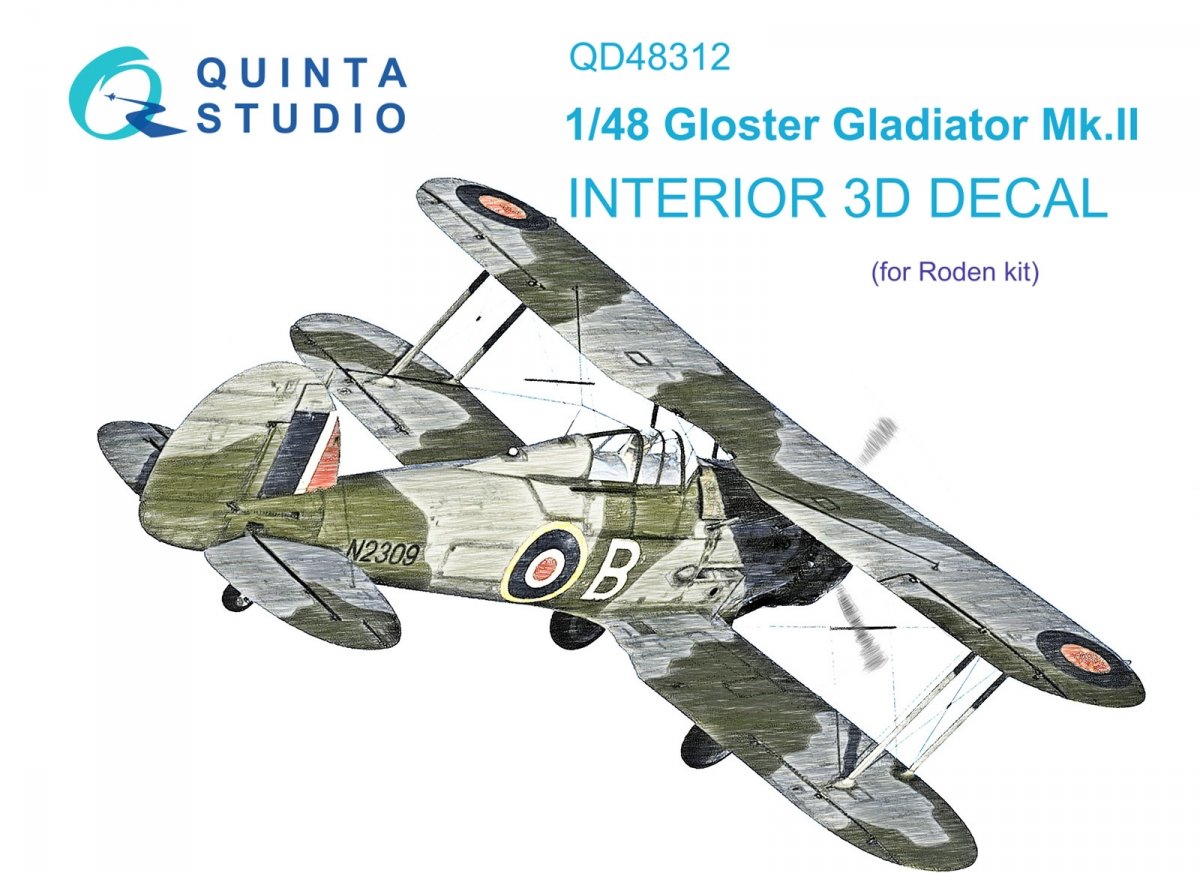 Quinta Studio QD48312 Gloster Gladiator MKII 3D-Printed &amp;amp; coloured Interior on decal paper (Roden) 1/48