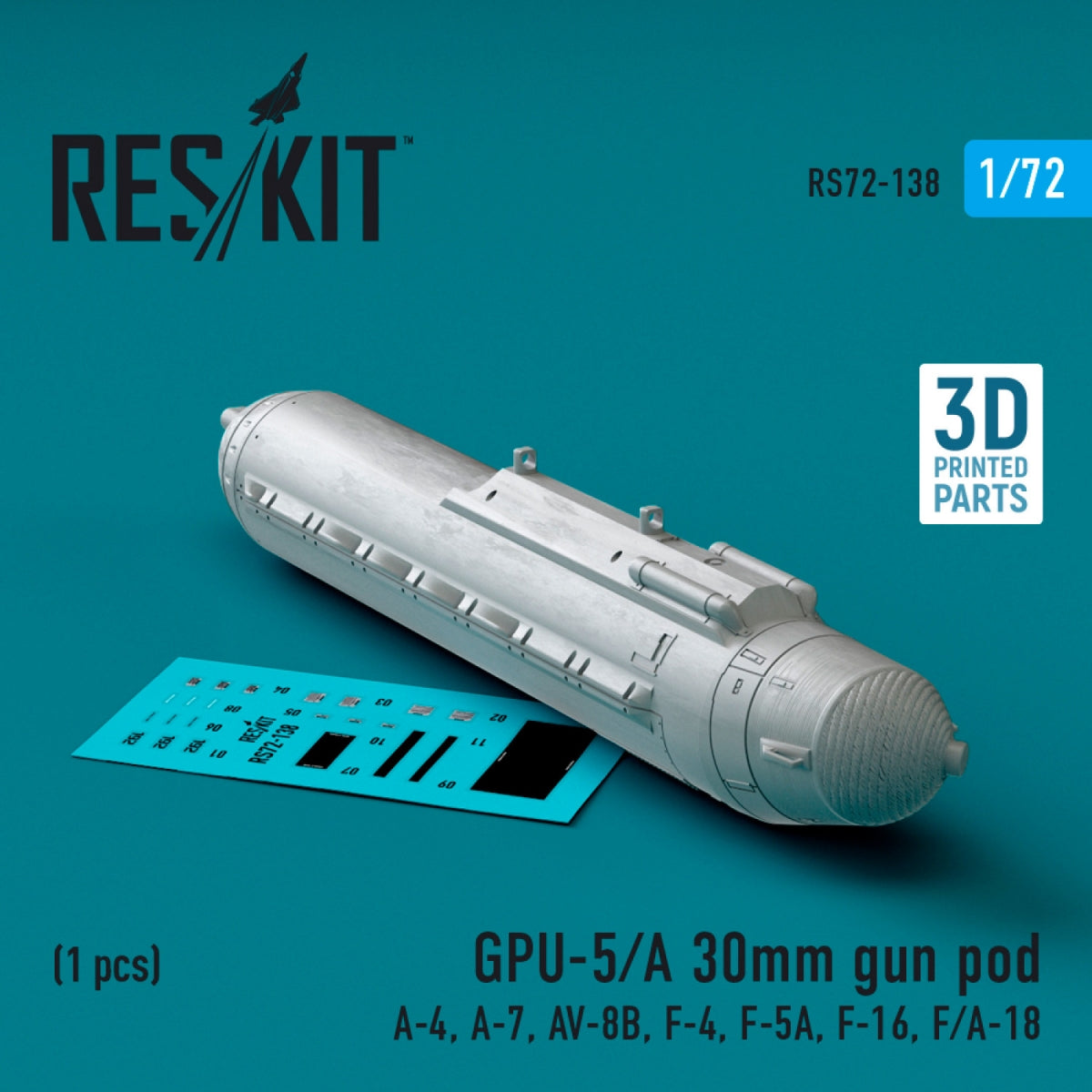 RESKIT RS72-0138 GPU-5/A 30mm gun pod (1 pcs) (3D Printed) 1/72 – Bild 2