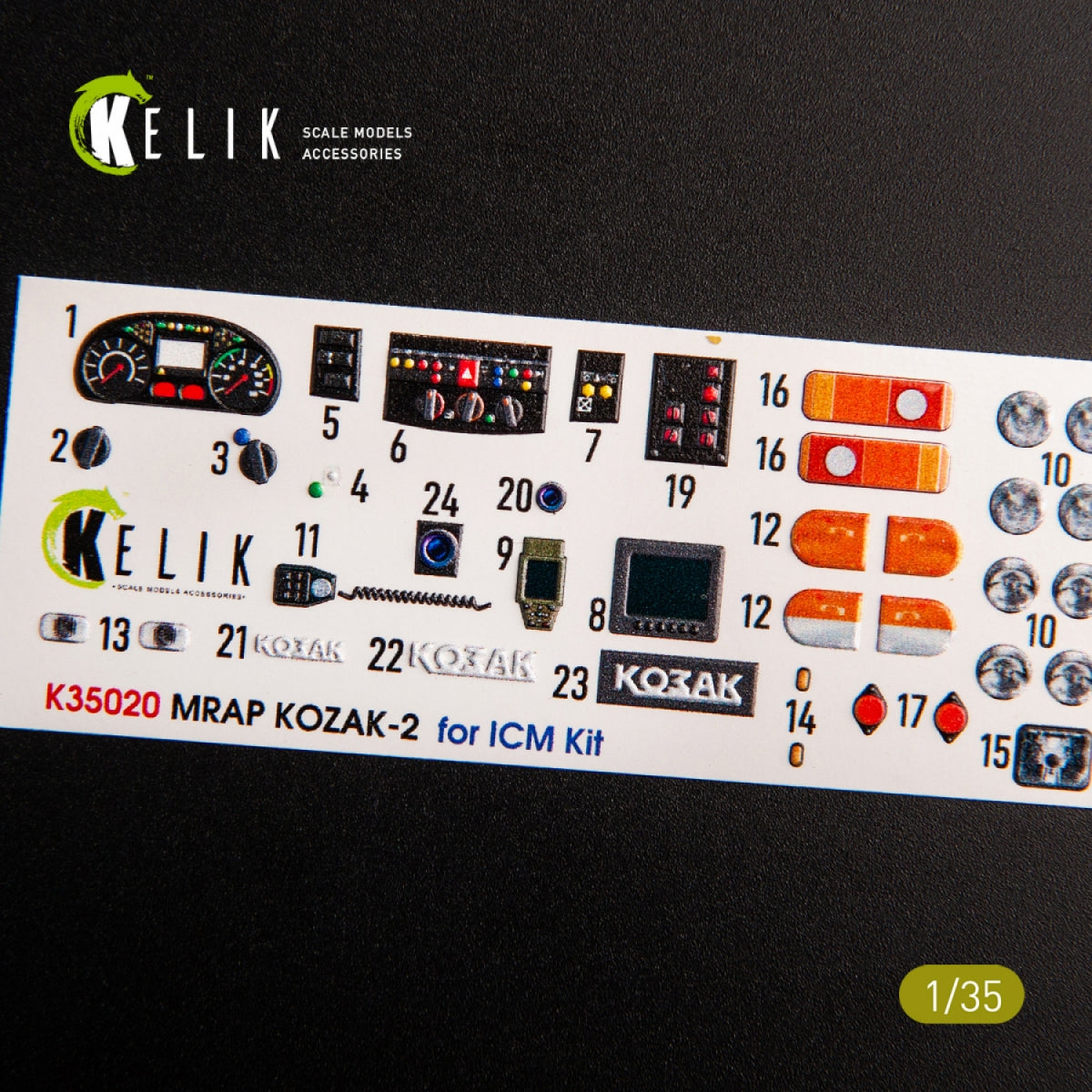 KELIK K35020 KOZAK-2 UKRAINIAN MRAP 3D DECALS FOR ICM KIT 1/35 – immagine 2