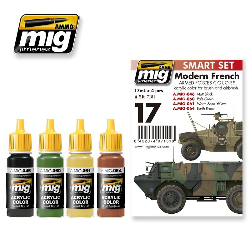 AMMO de Mig Jimenez 7151 Véhicules modernes des forces armées françaises - Ensemble intelligent acrylique (4x17ml)