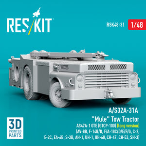 RESKIT RSK48-0031 A/S32A-31A "Mule" Tow Tractor AS47A-1 GTE (GTCP-100) (long version) (AV-8B, F-14B/D, F/A-18C/D/E/F/G, C-2, E-2С, EA-6B, S-3B, AH-1, UH-1, UH-60, CH-47, CH-53, SH-3) (3D Printed model kit) 1/48