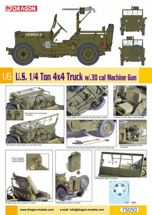 Camion Dragon 75050 US 1/4 Ton 4x4 avec mitrailleuse de calibre .30 à l&amp;#39;échelle 1/6