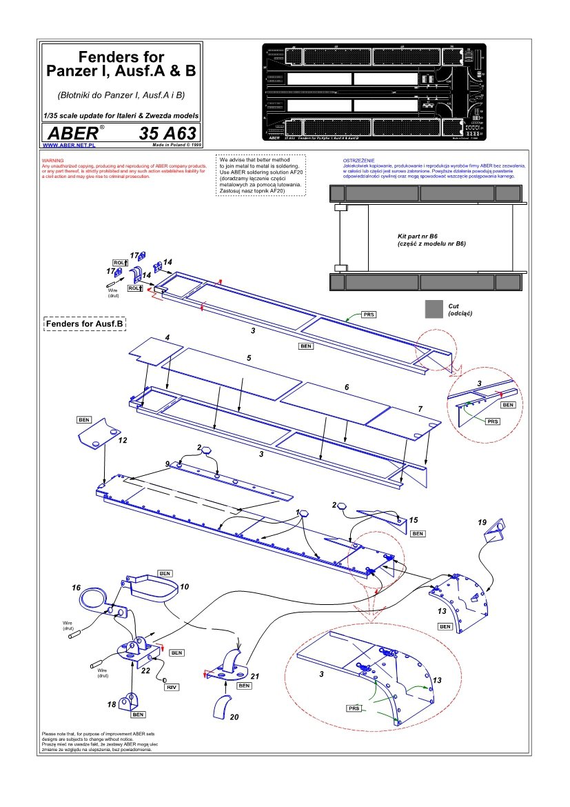 Aber 35A063 Błotniki do Panzer I, Ausf.A i B 1/35 – immagine 4