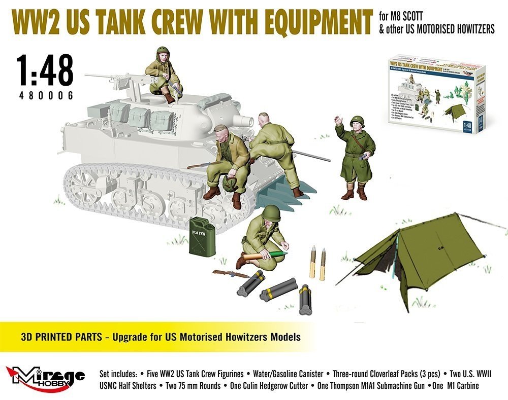 Mirage Hobby 480006 Équipage de char américain de la Seconde Guerre mondiale avec équipement pour M8 Scott et autres obusiers motorisés américains 1/48