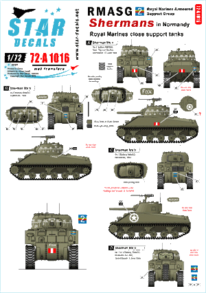 Star Decals 72-A1016 RMASG Sherman. Chars de soutien des Royal Marines en Normandie, échelle 1/72