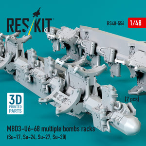 RESKIT RS48-0556 MBD3-U6-68 multiple bombs racks (2 pcs) (Su-17, Su-24, Su-27, Su-30) (3D Printed) 1/48