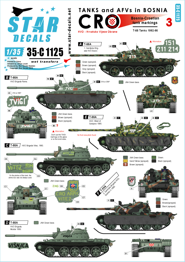 Star Decals 35-C1125 HVO - Hrvatsko Vijece Obranie (Croate). T-55 et T-55A 1992-95 1/35