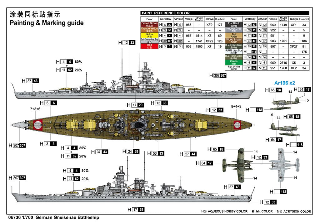 Trumpeter 06736 German Gneisenau Battleship 1/700 – imagen 3