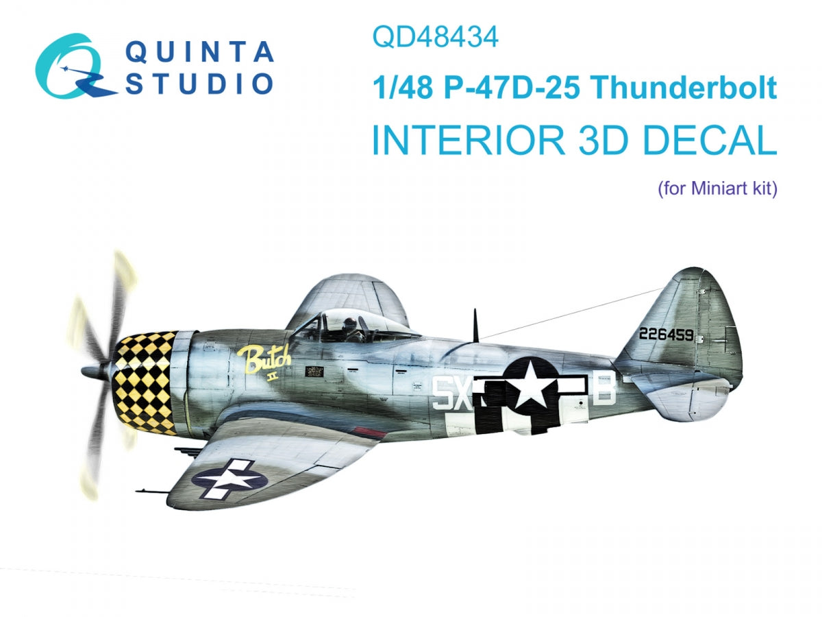Quinta Studio QD48434 P-47D-25 Thunderbolt Intérieur coloré imprimé en 3D sur papier décalcomanie (Miniart) 1/48 