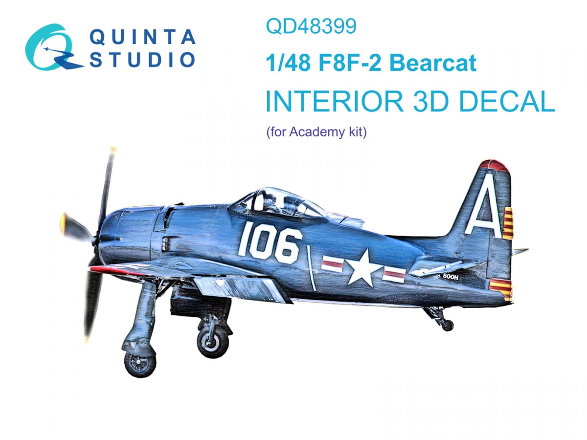 Quinta Studio QD48399 F8F-2 Bearcat 3D-Printed &amp; colored Interior on decal paper (Academy) 1/48