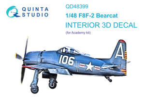 Quinta Studio QD48399 F8F-2 Bearcat 3D-Printed &amp;amp; coloured Interior on decal paper (Academy) 1/48