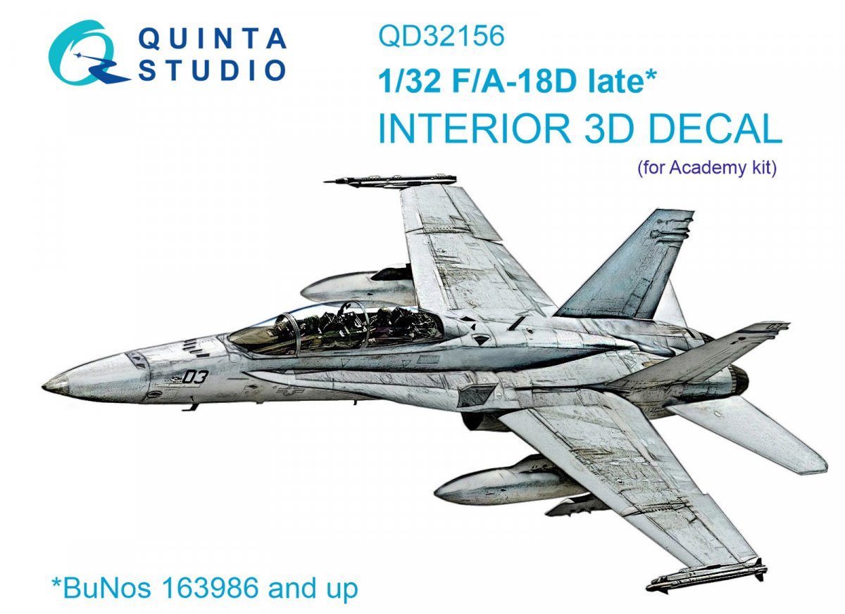 Quinta Studio QD32156 F/A-18D late 3D-Printed &amp;amp; colored Interior on decal paper (Academy) 1/32