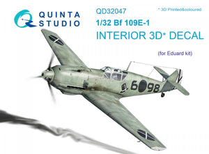 Quinta Studio QD32047 Bf 109E-1 3D-Printed &amp;amp; coloured Interior on decal paper (for Eduard kit) 1/32