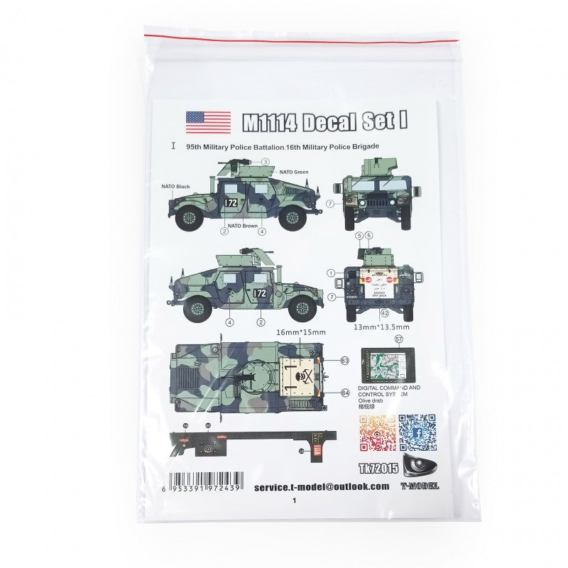 T-Model TK72015 M1114 HMMWV - Decal Set No.1 1/72 – image 5