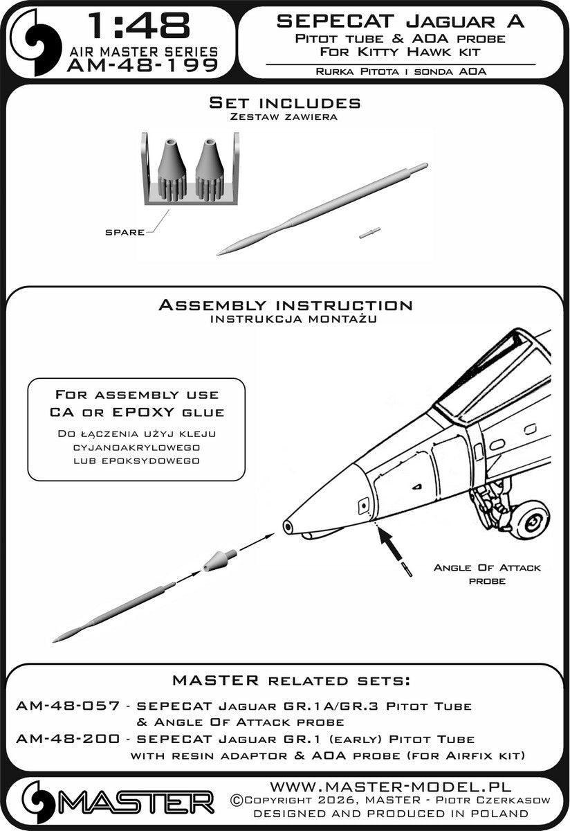 Master AM-48-199 SEPECAT Jaguar A -  Rurka Pitota z żywicznym mocowaniem oraz sonda AOA (do modelu Kitty Hawk) 1/48 – zdjęcie 6