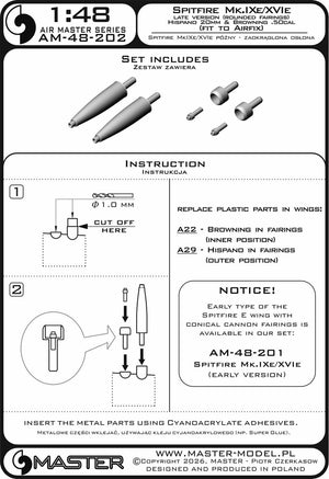 Master AM-48-202 Spitfire Mk.IXe/XVIe późna wersja - zaokrąglona osłona luf działek Hispano 20mm oraz km Browning .50cal w osłonie (do modelu Airfix) 1/48 – zdjęcie 6