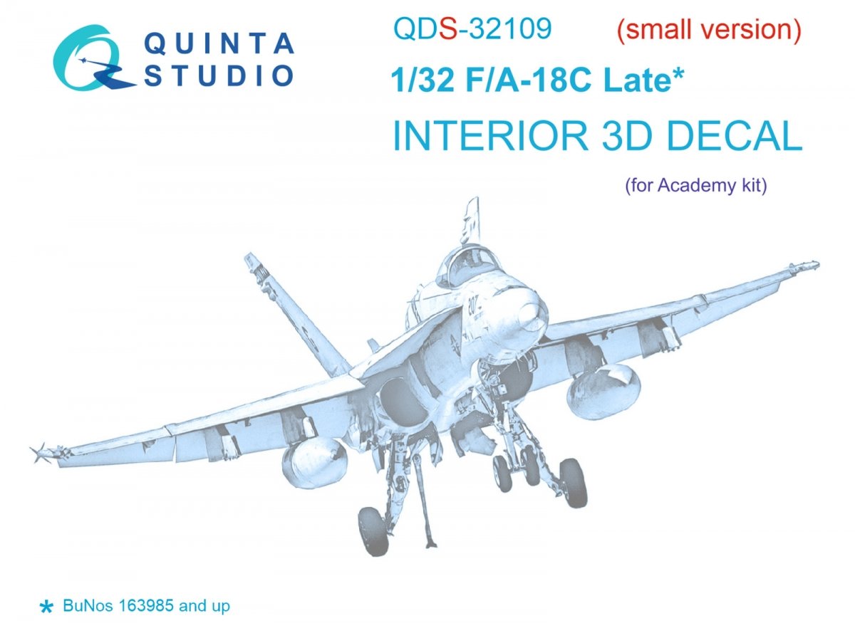 Quinta Studio QDS-32109 F/A-18C Late 3D-Printed &amp; colored Interior on decal paper (Academy) (Small version) 1/32