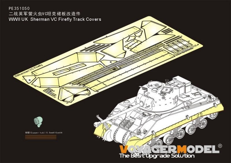 Modèle Voyager PE351050, chenilles Firefly pour char Sherman VC britannique de la Seconde Guerre mondiale, compatibles avec le RFM 5038 au 1/35