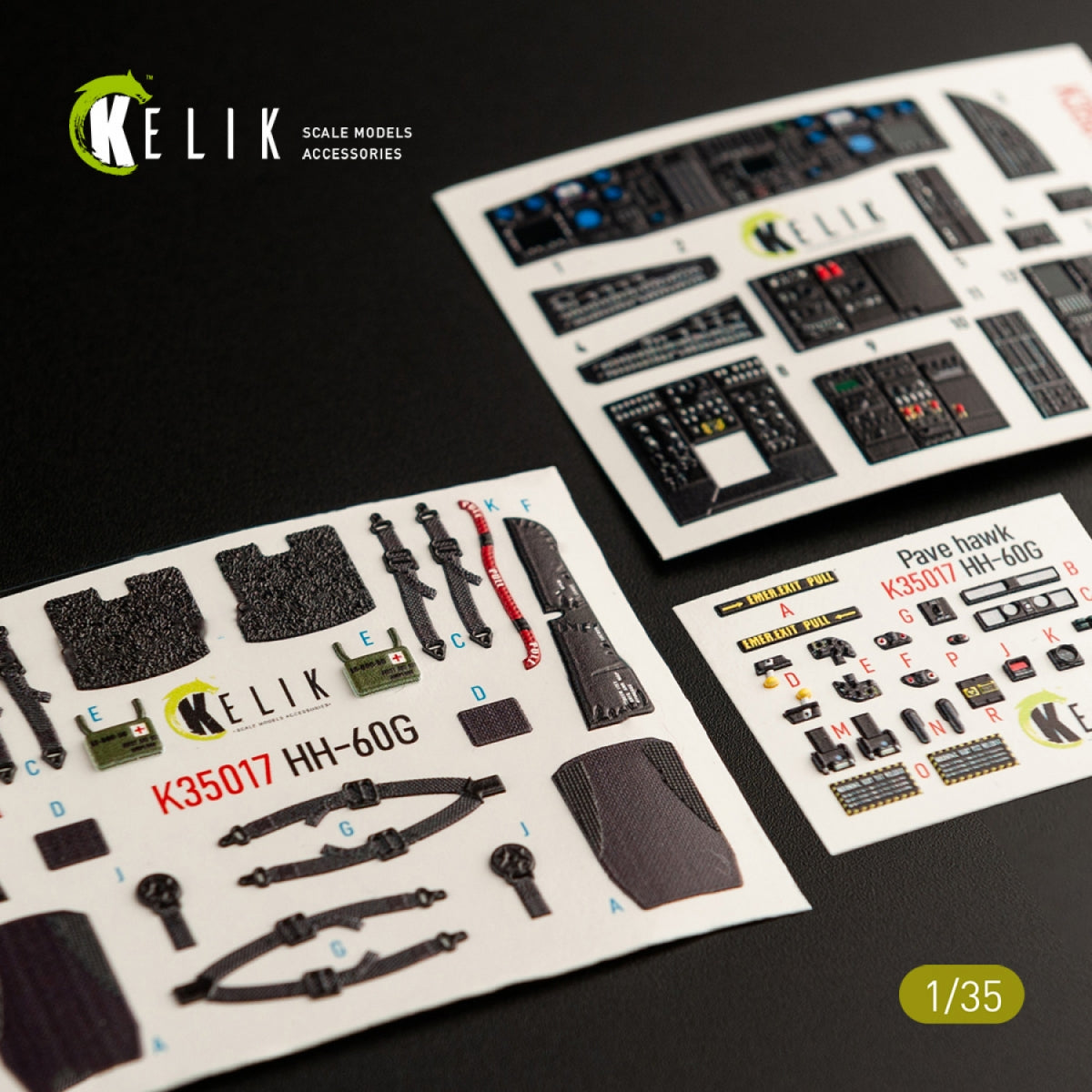 KELIK K35017 HH-60G PAVE HAWK DÉCALCOMANIES 3D INTÉRIEURES POUR MAQUETTE KITTY HAWK 1/35