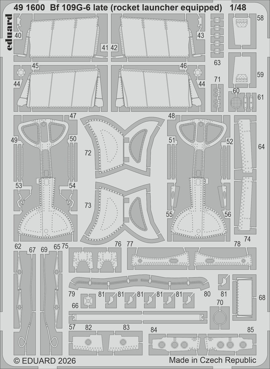 Eduard 491600 Messerschmitt Bf 109 G-6 Late (Rocket Launcher Equipped) PE Parts for TAMIYA 1/48