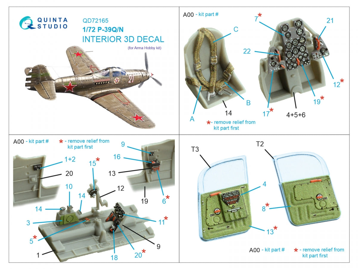 Quinta Studio QD72165 P-39Q/N Airacobra 3D-Printed coloured Interior on decal paper (Arma Hobby) 1/72 – Bild 2