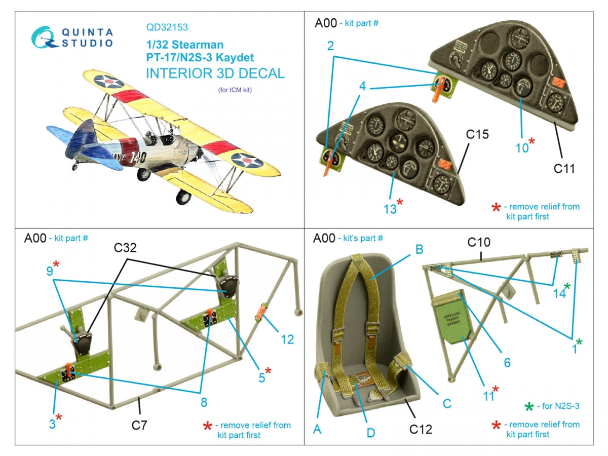 Quinta Studio QD32153 Pt-17/N2S-3 Kaydet 3D-Printed coloured Interior on decal paper (ICM) 1/32 – imagen 2