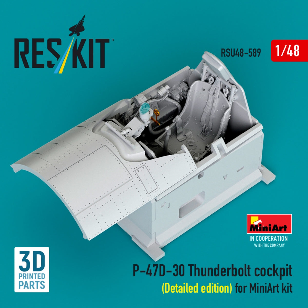 RESKIT RSU48-0589 P-47D-30 Thunderbolt cockpit (Detailed edition) for MiniArt kit (3D Printed) 1/48