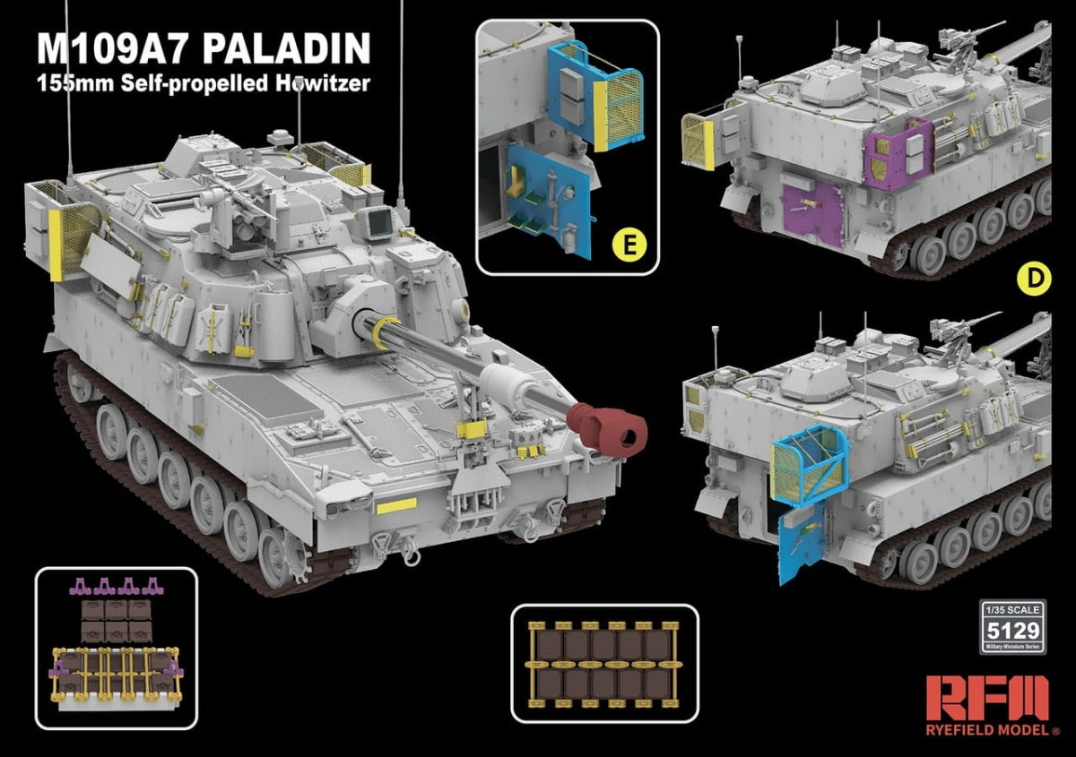 Rye Field Model 5129 M109A7 PALADIN 155 mm Self-Propelled Howitzer w/ Workable Tracks 1/35 – image 4