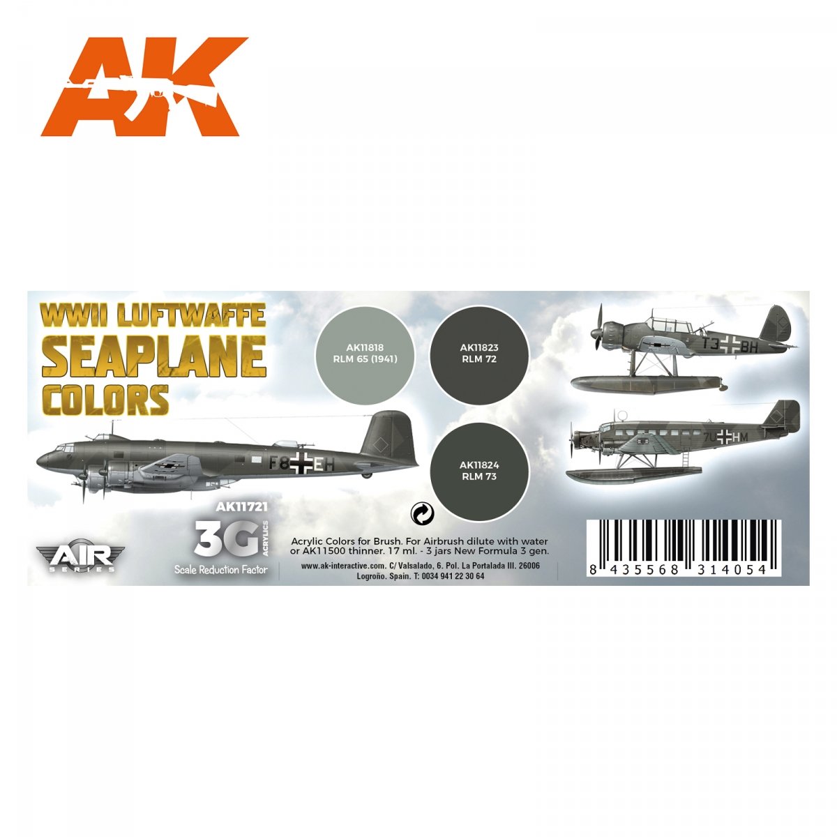 AK Interactive AK11721 WWII LUFTWAFFE SEAPLANE COLORS 3x17 ml – immagine 2