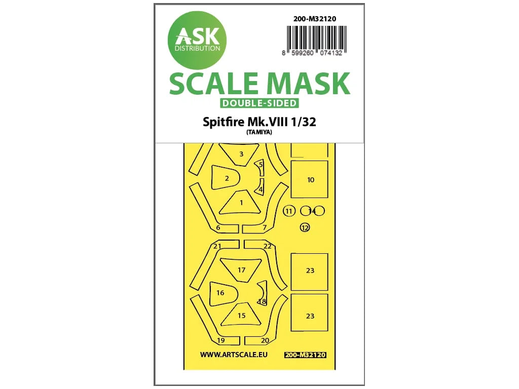 Art Scale Kit M32120 Spitfire Mk.VIII Double-Sided Express Fit Mask for Tamiya 1/32
