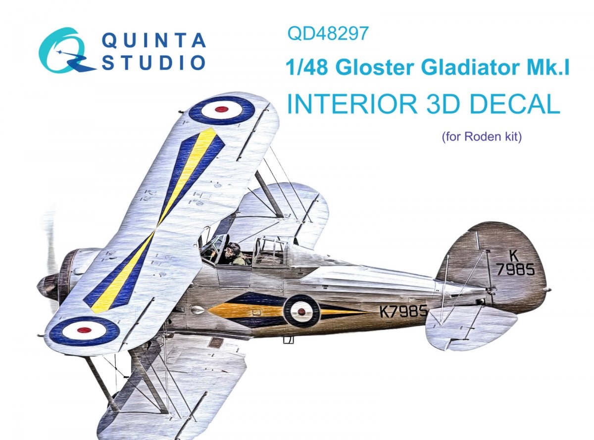 Intérieur imprimé en 3D et coloré sur papier décalcomanie (Roden) Quinta Studio QD48297 Gloster Gladiator MKI 1/48