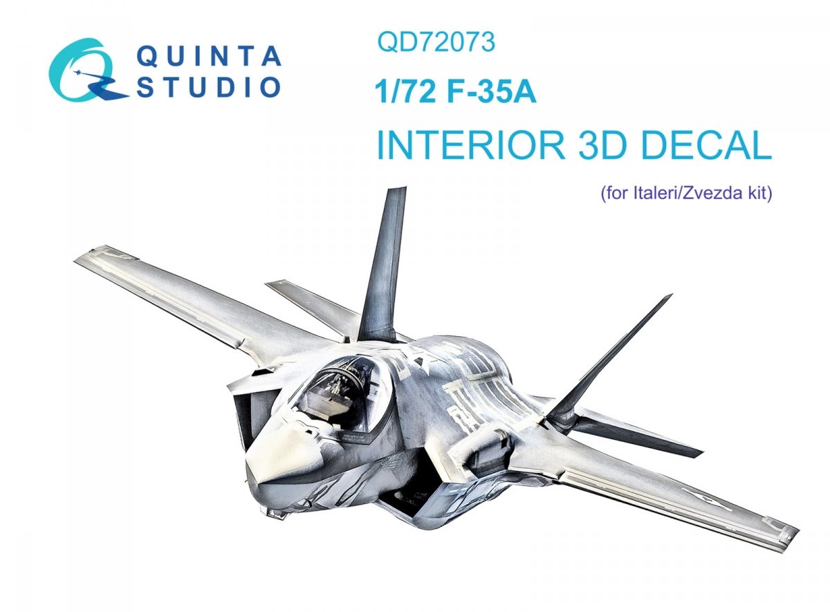 Quinta Studio QD72073 F-35A 3D-Printed &amp;amp; coloured Interior on decal paper (Italeri/Zvezda) 1/72