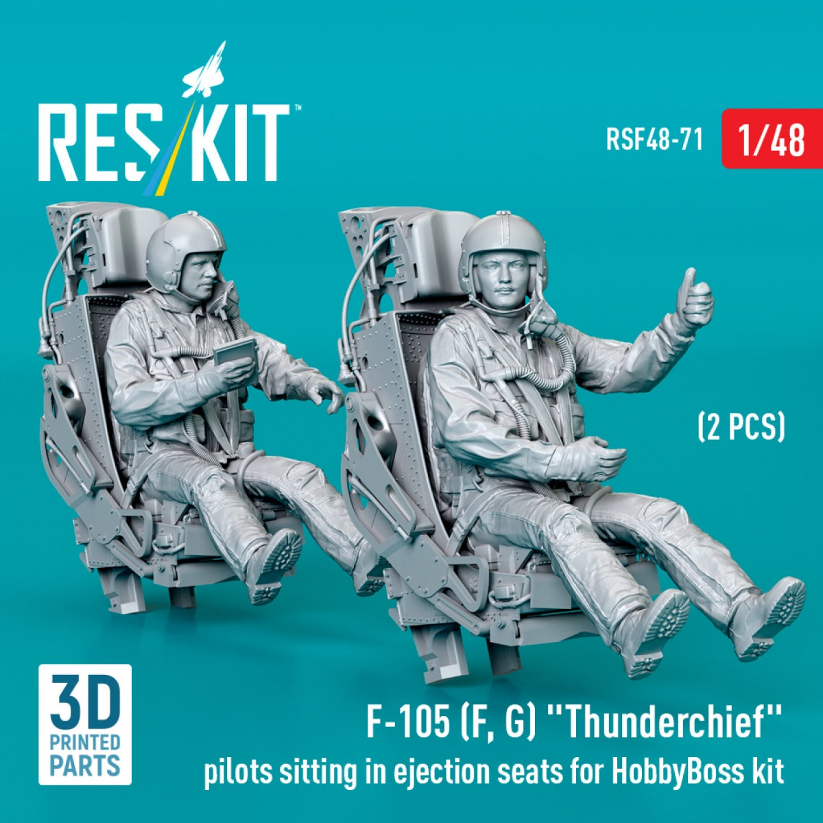 RESKIT RSF48-0071 F-105 (F, G) &amp;quot;Thunderchief&amp;quot; pilots sitting in ejection seats for HobbyBoss kit (2 pcs) (3D Printed) 1/48 – image 2