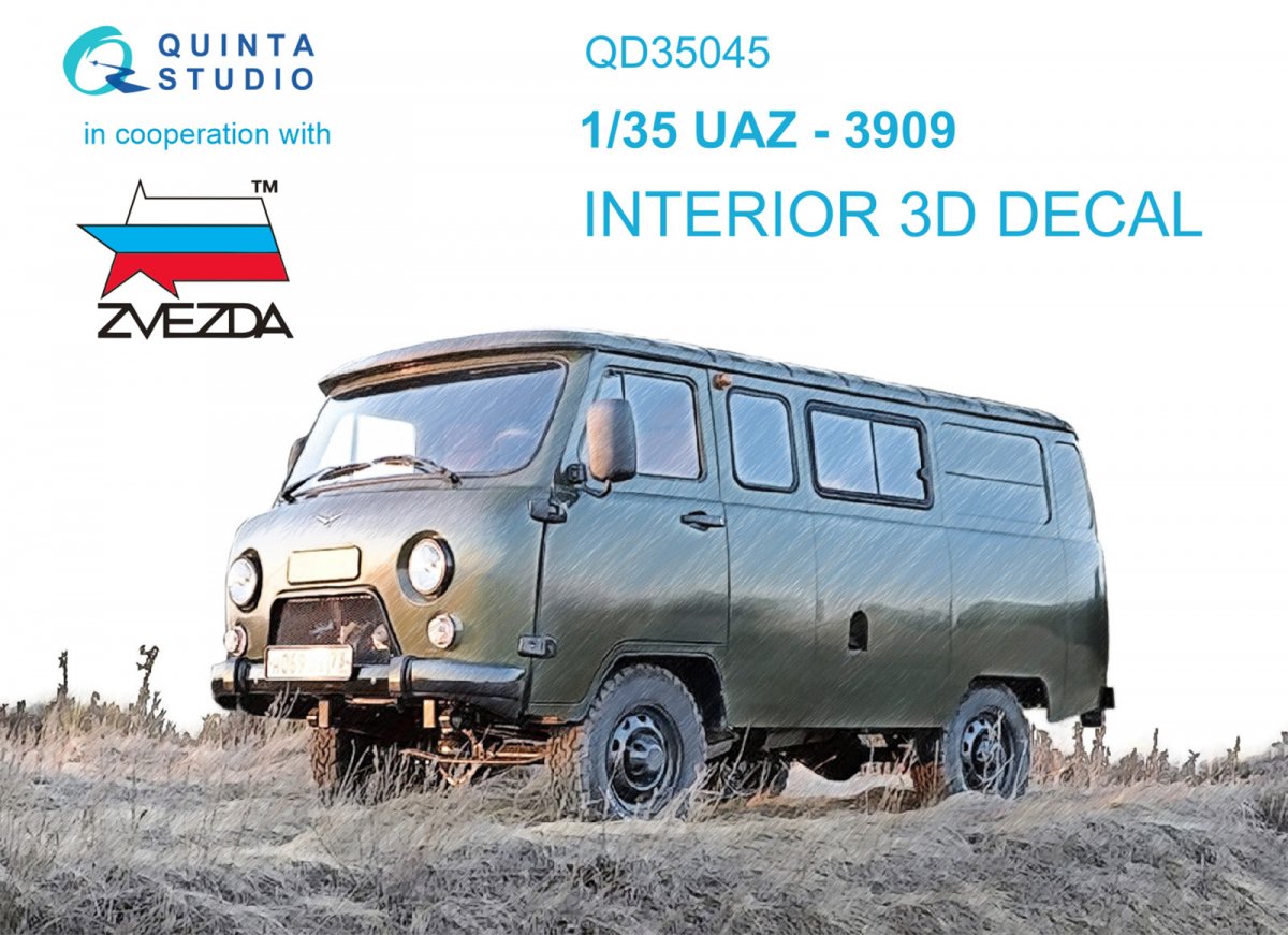 Quinta Studio QD35045 UAZ-3909 3D-Printed &amp;amp; coloured Interior on decal paper (Zvezda) 1/35