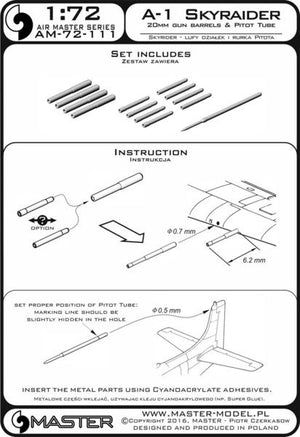 Master AM-72-111 A-1 Skyraider - 20mm cannon barrels and Pitot Tube 1/72 – immagine 4