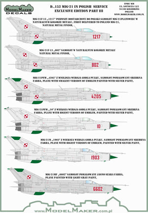 Décalcomanies ModelMaker D48152 MiG-21 en service polonais, édition exclusive partie III 1/48