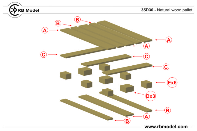 RB Model 35D30 4 x natural wood pallets self assembly kit 1/35 – immagine 6