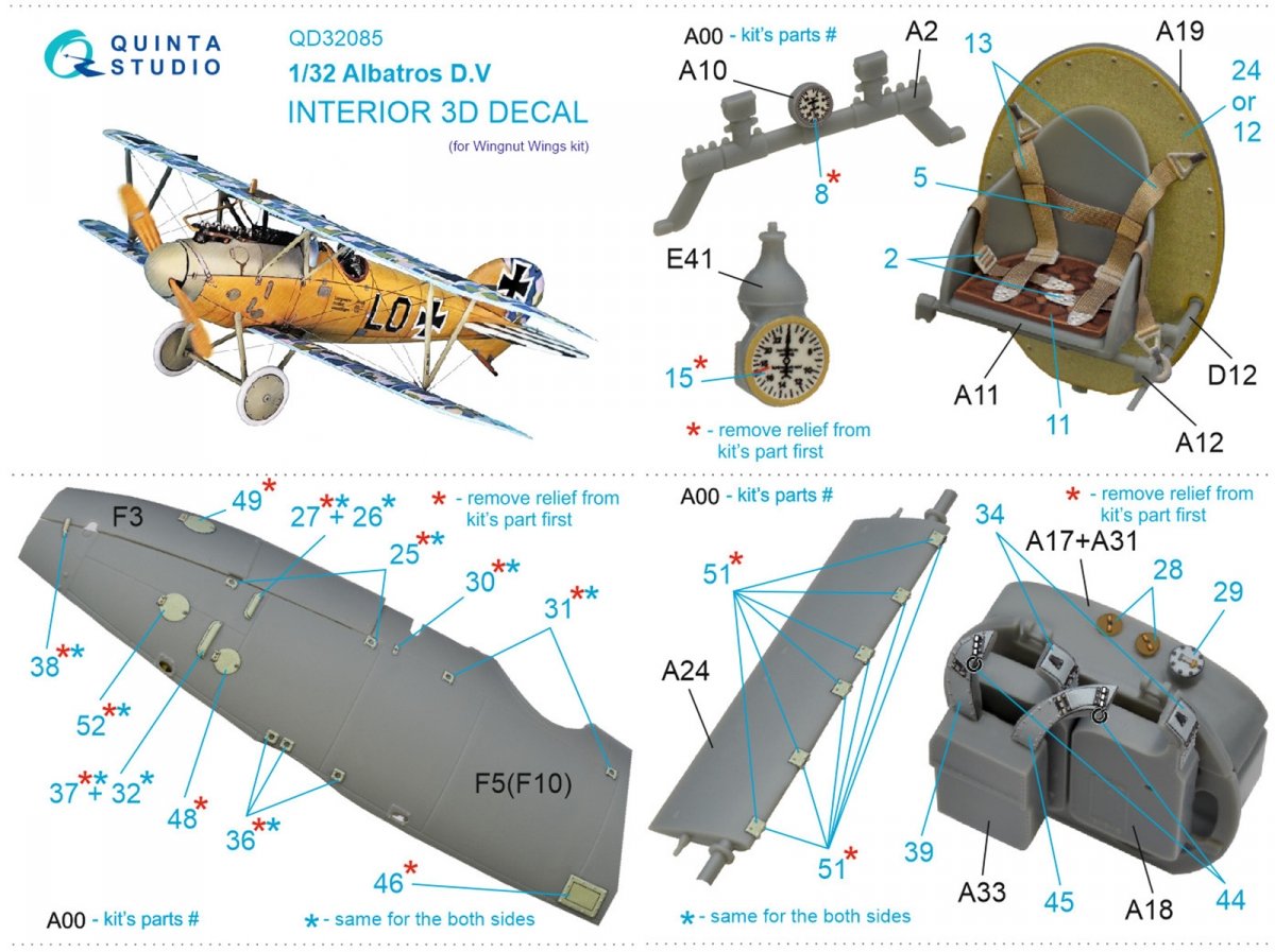 Quinta Studio QD32085 Albatros D.V 3D-Printed &amp;amp; coloured Interior on decal paper (Wingnut Wings) 1/32 – Bild 2