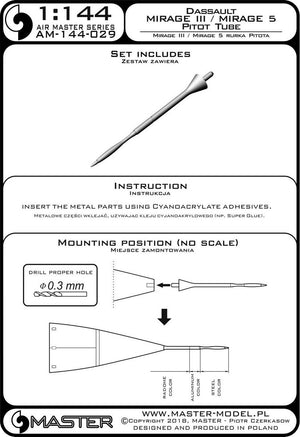 Master AM-144-029 Dassalut Mirage III, Mirage 5 - Rurka Pitota 1/144 – immagine 3