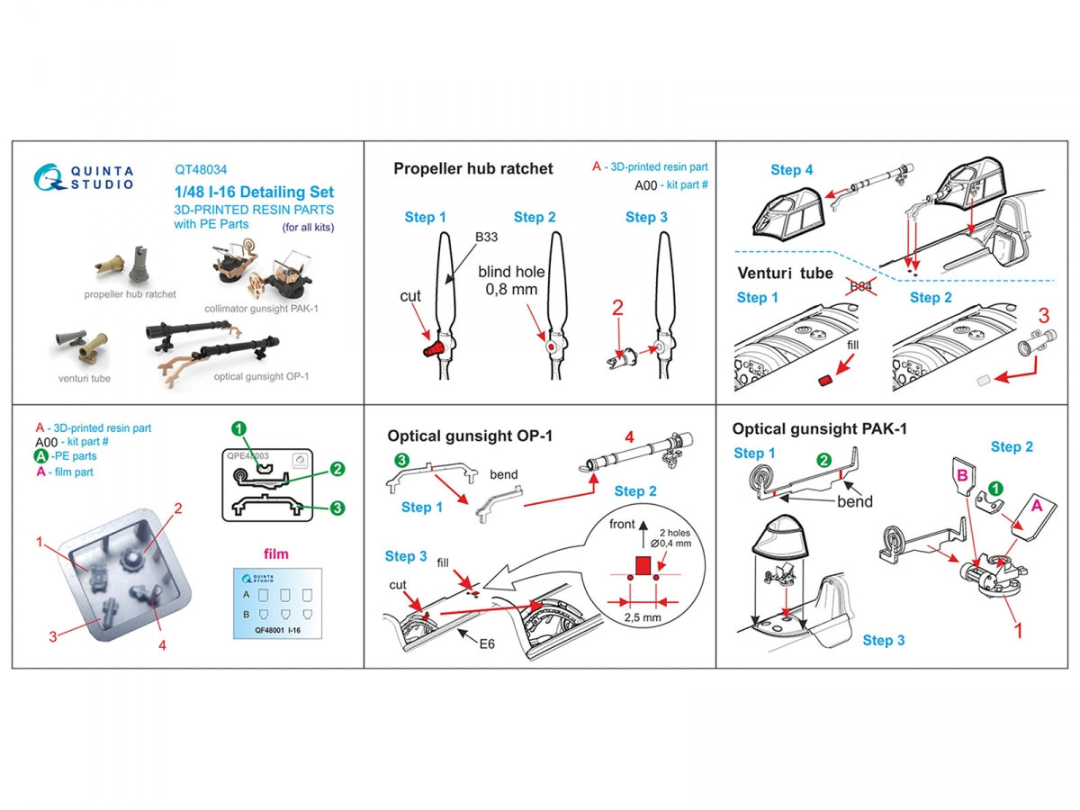 Quinta Studio QT48034 Kit de détails I-16 : cliquet de moyeu d&amp;#39;hélice, tube Venturi, viseur PAK-1, viseur OP-1 (tous kits) 1/48 – image 11