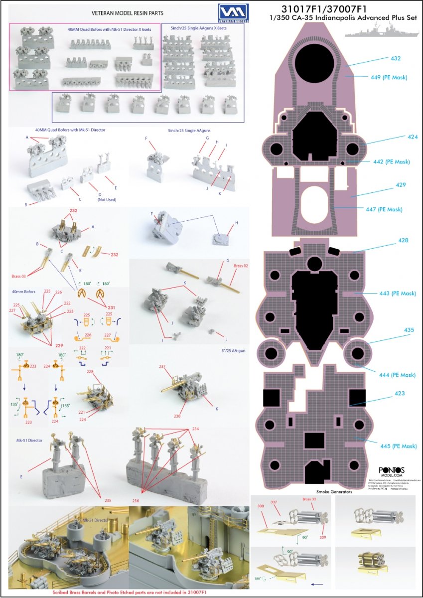 Pontos 37017F1 USS CA-35 Indianapolis 1945 Detail Up Set ADVANCED 1/350 – immagine 8