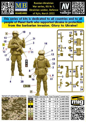 Master Box 24085 Russian-Ukrainian War series, Kit No 1. Ukrainian soldier, Defence of Kyiv, March 2022 1/24 – Bild 2