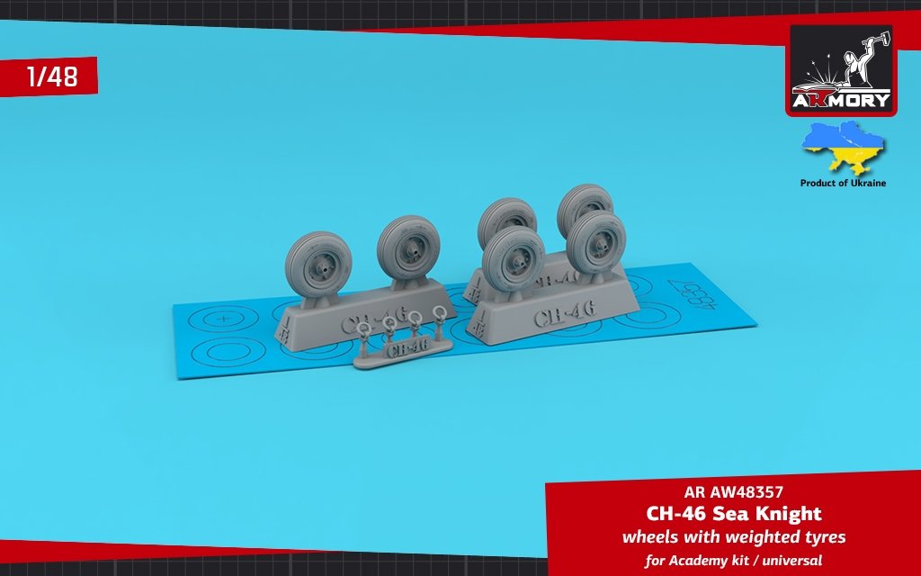 Armory Models AW48357 CH-46 Sea Knight wheels w/ weighted tyres 1/48